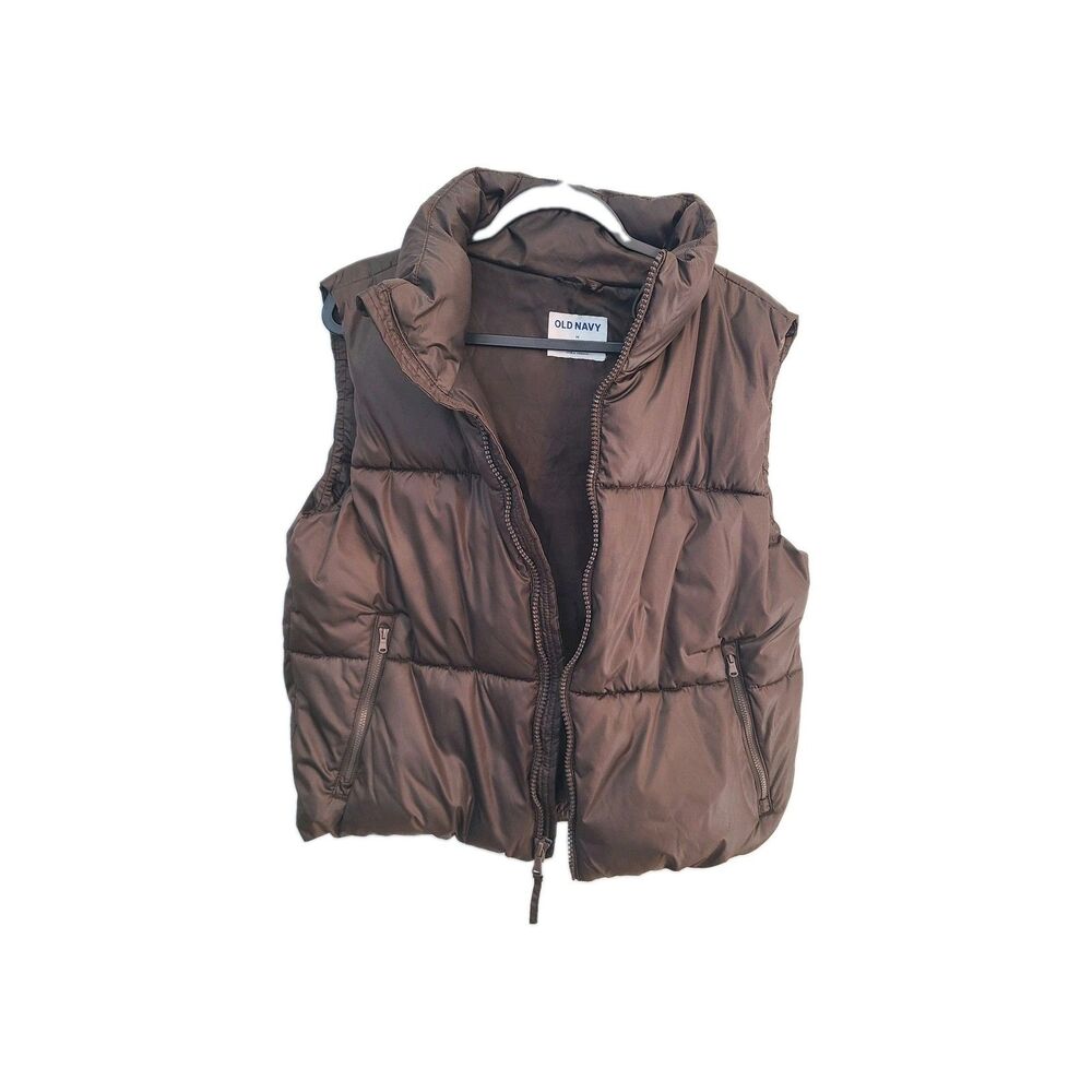 Old Navy Chocolate Brown Puffer Vest Womens M Gorpcore Clean Girl Minimalist Wrm - Picture 3 of 8